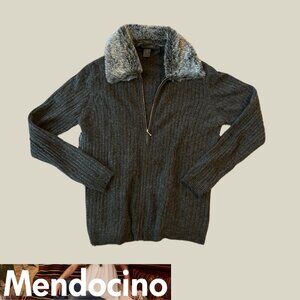Vintage Mendocino fur trim zip up sweater in grey (M)